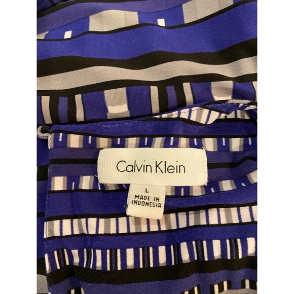 Calvin Klein Womans Blouse Size Large Sleeveless Royal Blue & Black Stylish Cool - Picture 3 of 6